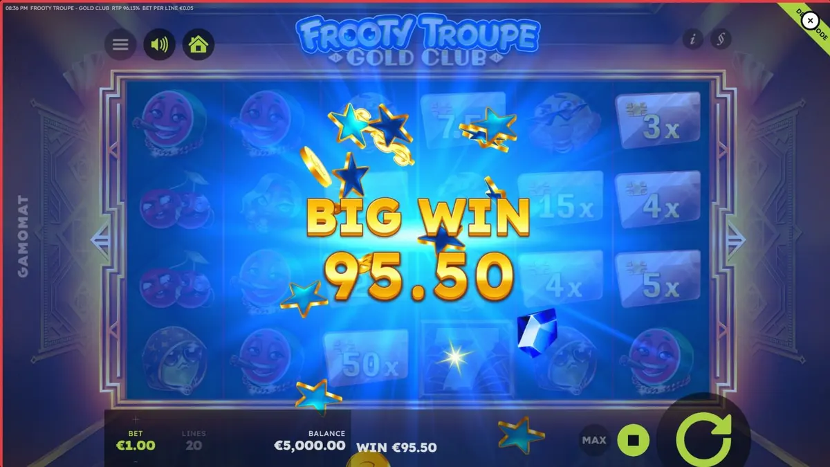 Tampilan visual mewah dari slot Frooty Troupe – Gold Club dengan nuansa emas dan simbol buah premium.