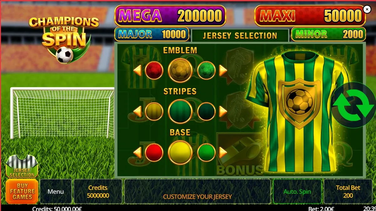 Tampilan visual stadion sepak bola dalam permainan slot Champion of The Spin
